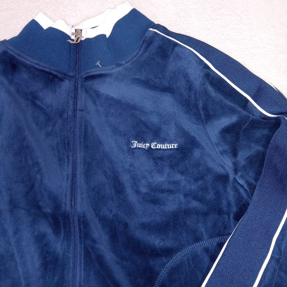 Juicy Couture Velour Full Zip Velvet Track Jacket XXL Navy Blue Y2K(fits Like L) - Picture 3 of 12
